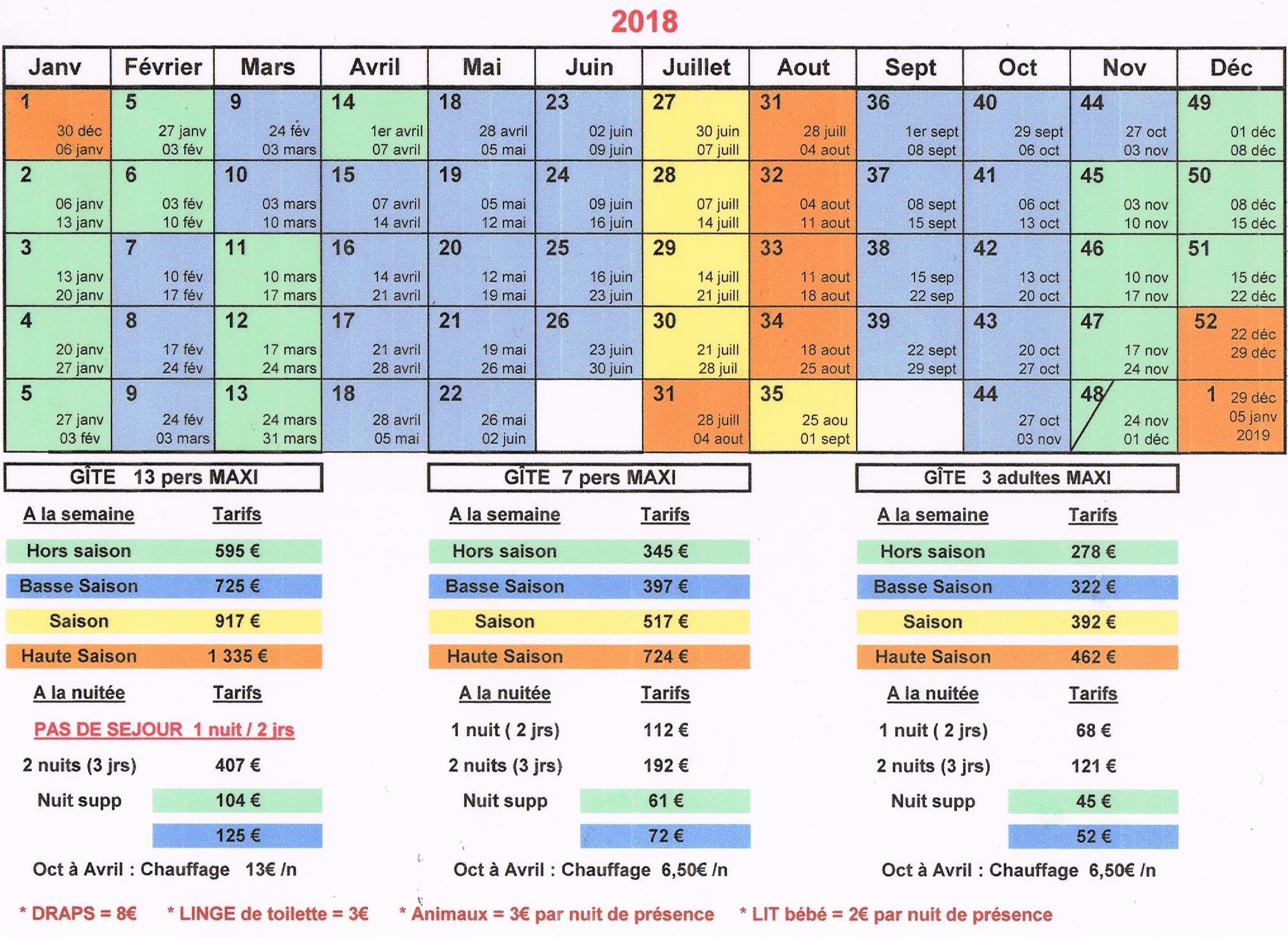 Tarifs 2018 Tarifs 2018