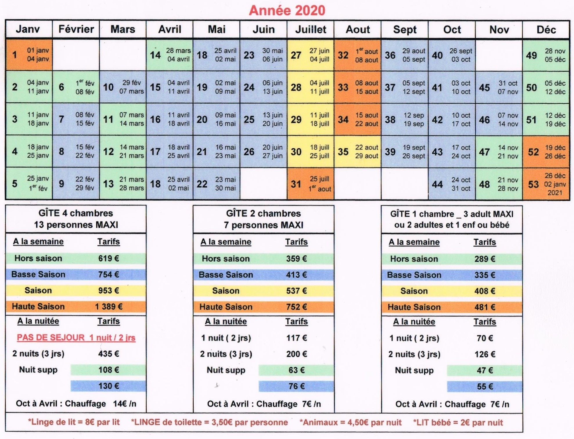 Calendrier année 2020 Calendrier année 2020