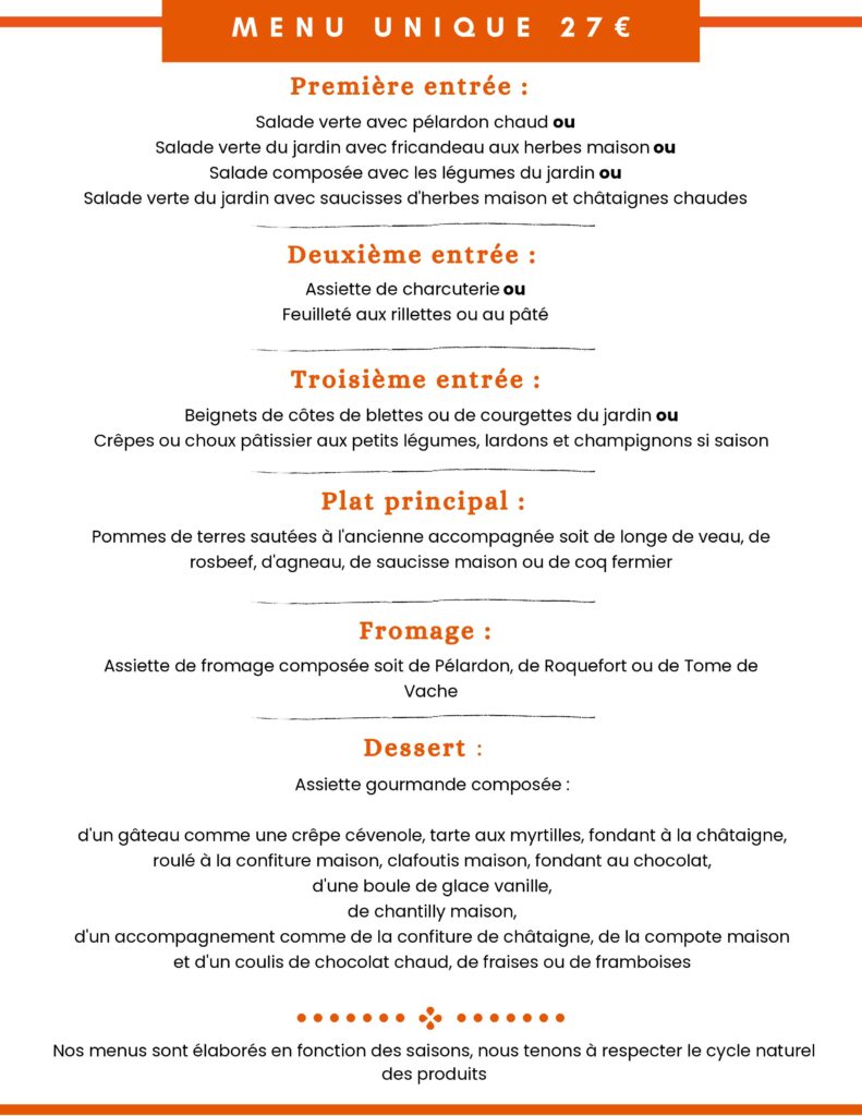 Menu Ferme Auberge Menu Ferme Auberge Le Cantou du Poncet